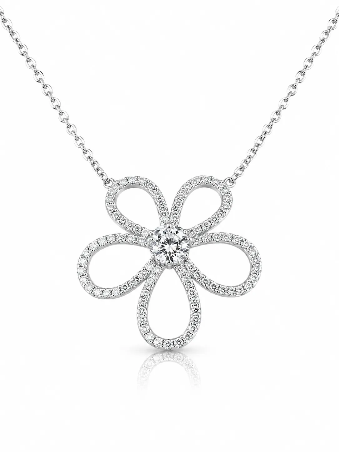 Delicate Silver Four-Leaf Clover Diamond Necklace detail 1