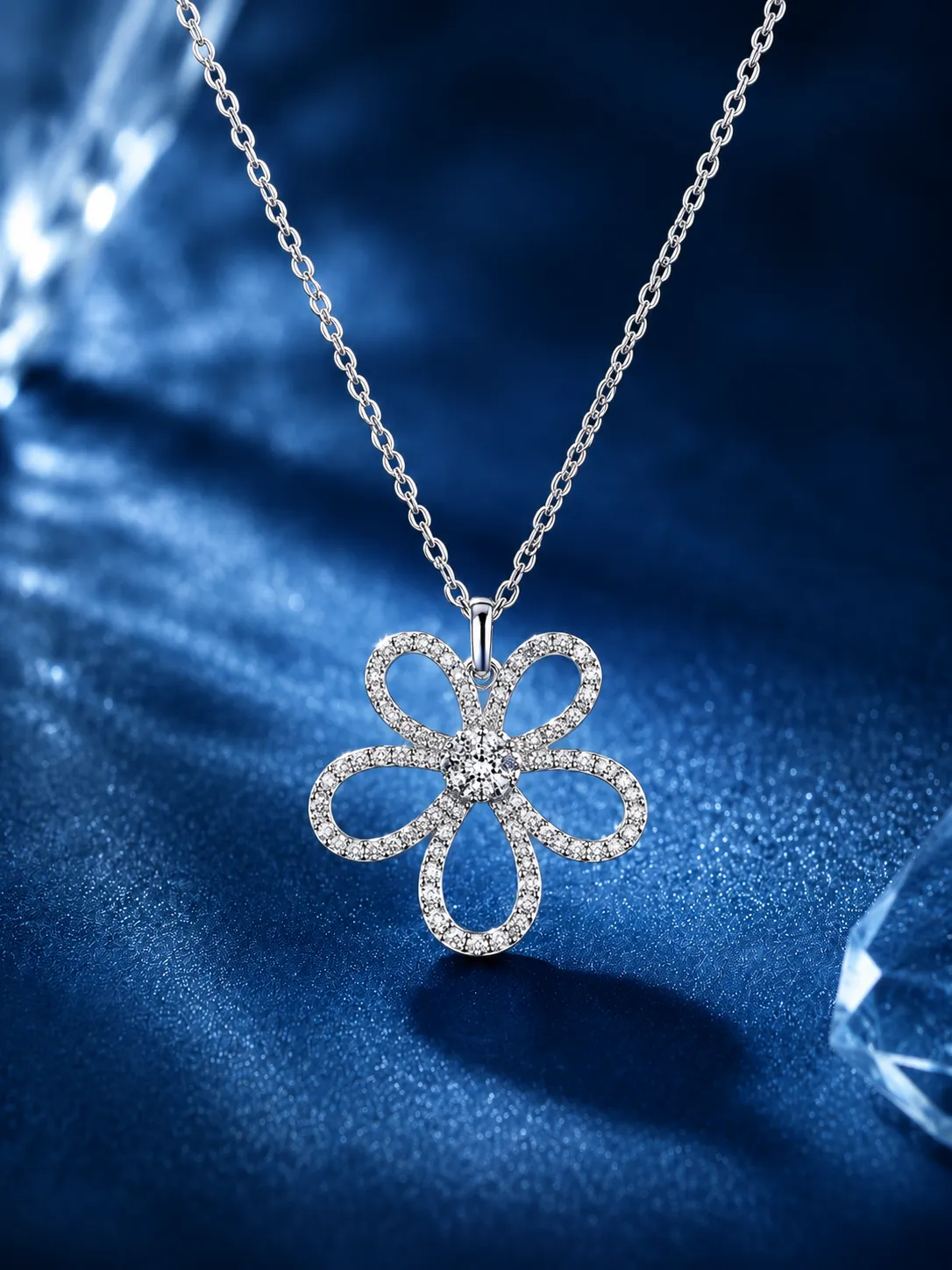 Delicate Silver Four-Leaf Clover Diamond Necklace detail 2