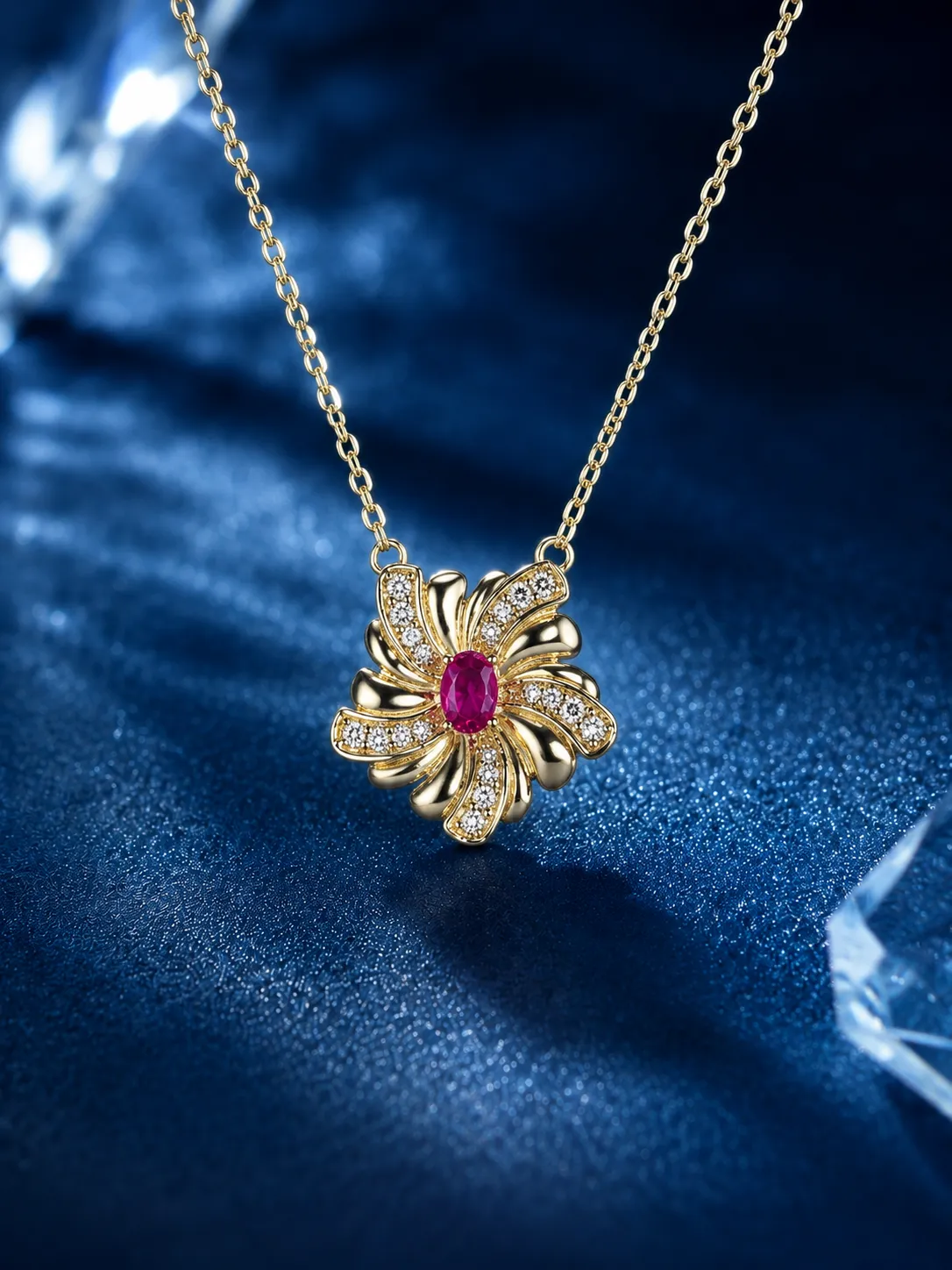 s925 gold-plated flower ruby zircon necklace detail 2