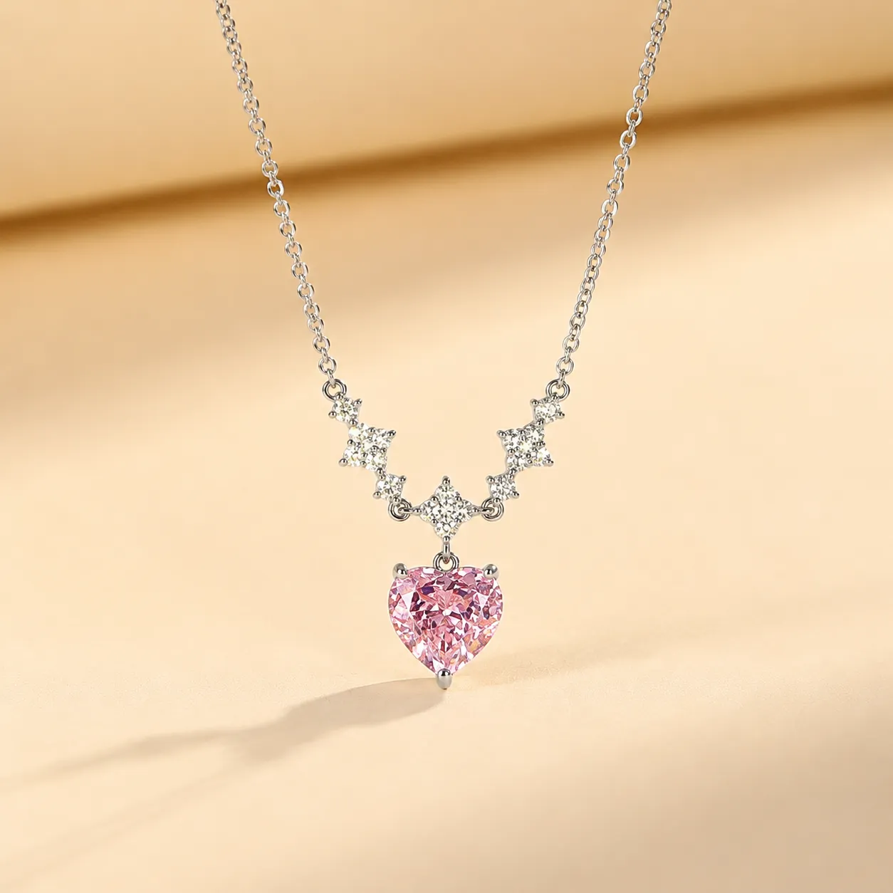 S925 Silver Powder Heart Zircon Necklace detail 1