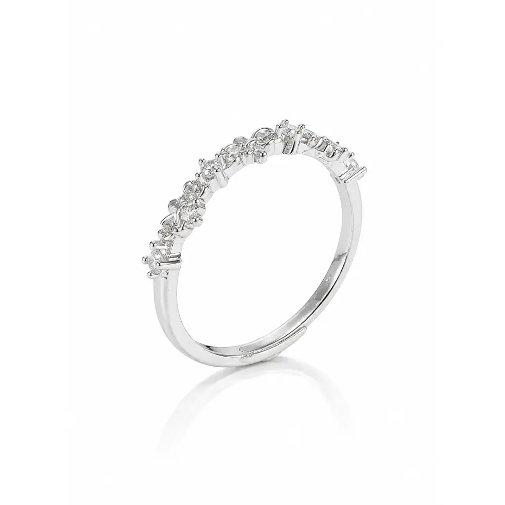 S925 Silver Zircon Flower Open Ring