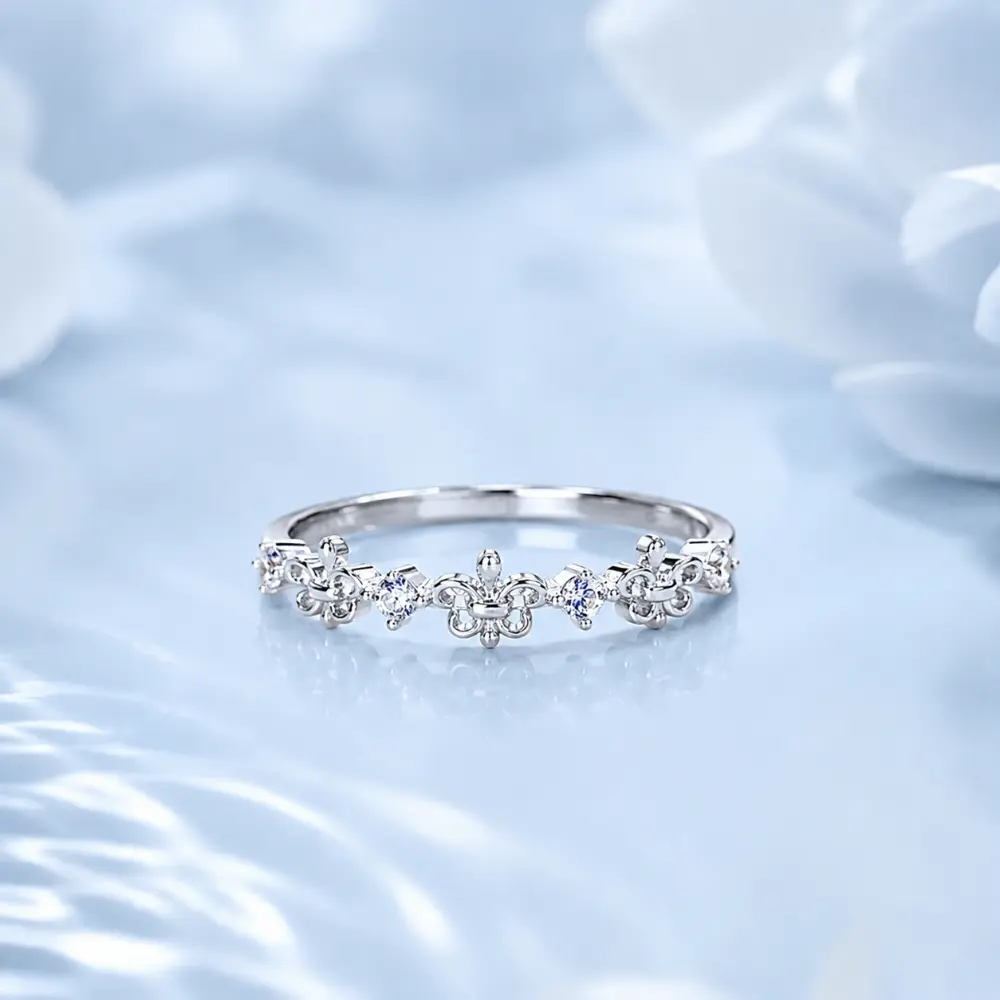 S925 Silver Zircon Flower Open Ring detail 1
