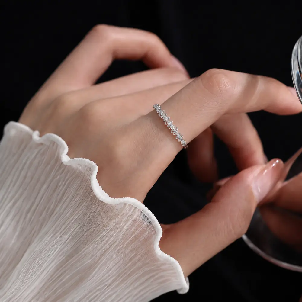 S925 Silver Zircon Flower Open Ring detail 2