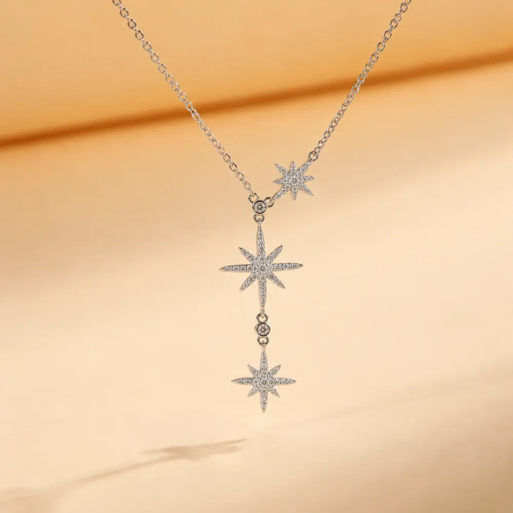 925 Silver Eight-Pointed Star Diamond-Studded Moissanite Necklace Style detail 1