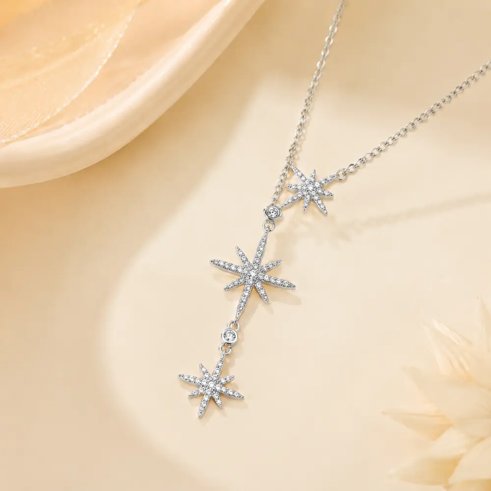 925 Silver Eight-Pointed Star Diamond-Studded Moissanite Necklace Style detail 2