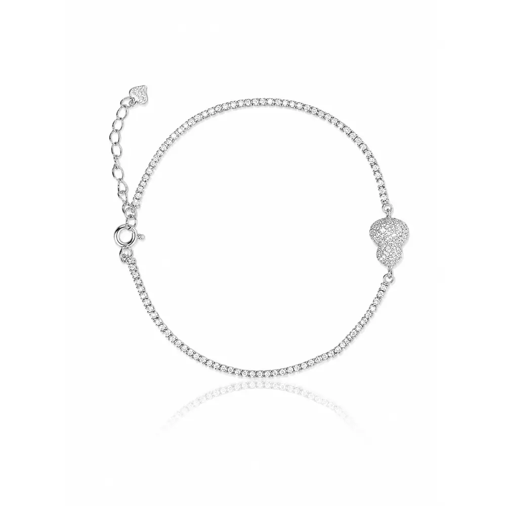 Sterling Silver Double Heart Zircon Adjustable Bracelet