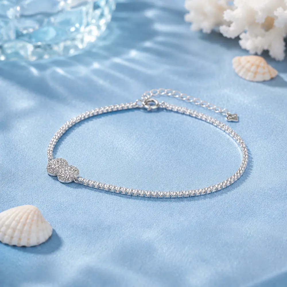Sterling Silver Double Heart Zircon Adjustable Bracelet detail 1
