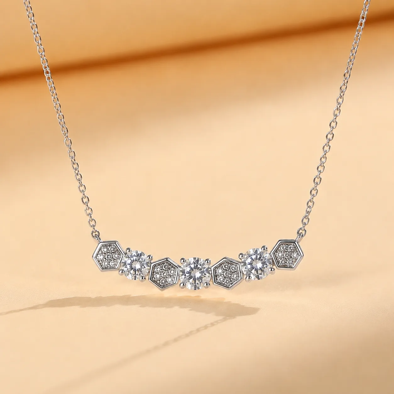 S925 Silver Hexagon Moissanite Necklace detail 2