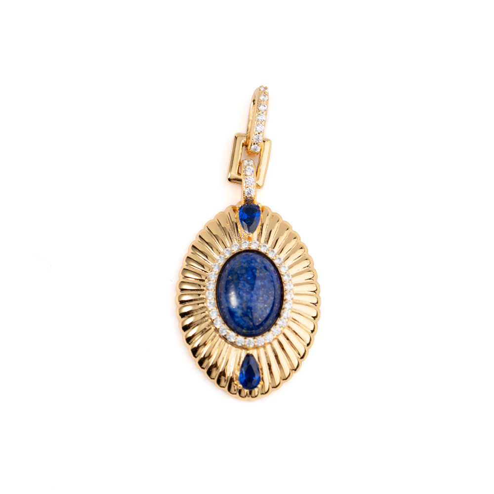 925 Silver Oval Lapis Lazuli Pendant with Blue and White Zircon