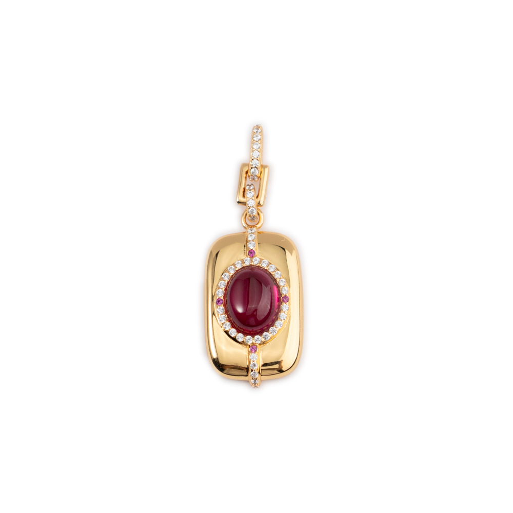 925 Silver Rectangular Rose Zircon Pendant with White Zircon
