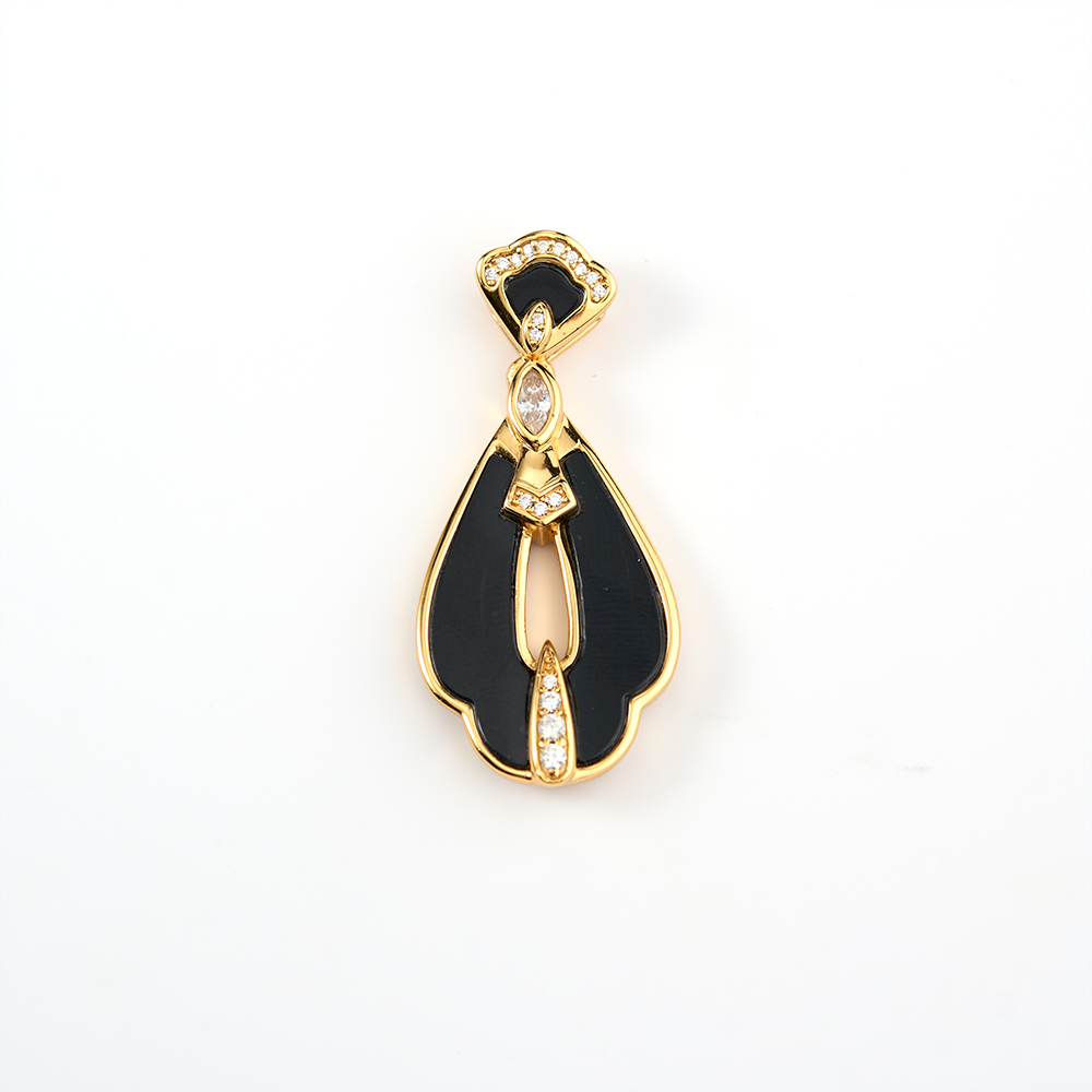 925 Silver Inlaid Black Agate Pendant with White Zircon