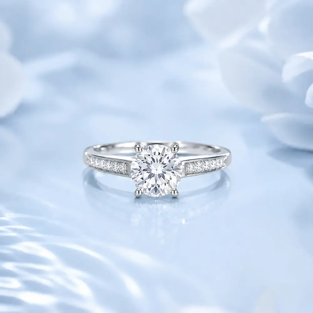 Simple Sterling Silver Four-Prong Moissanite Ring detail 2