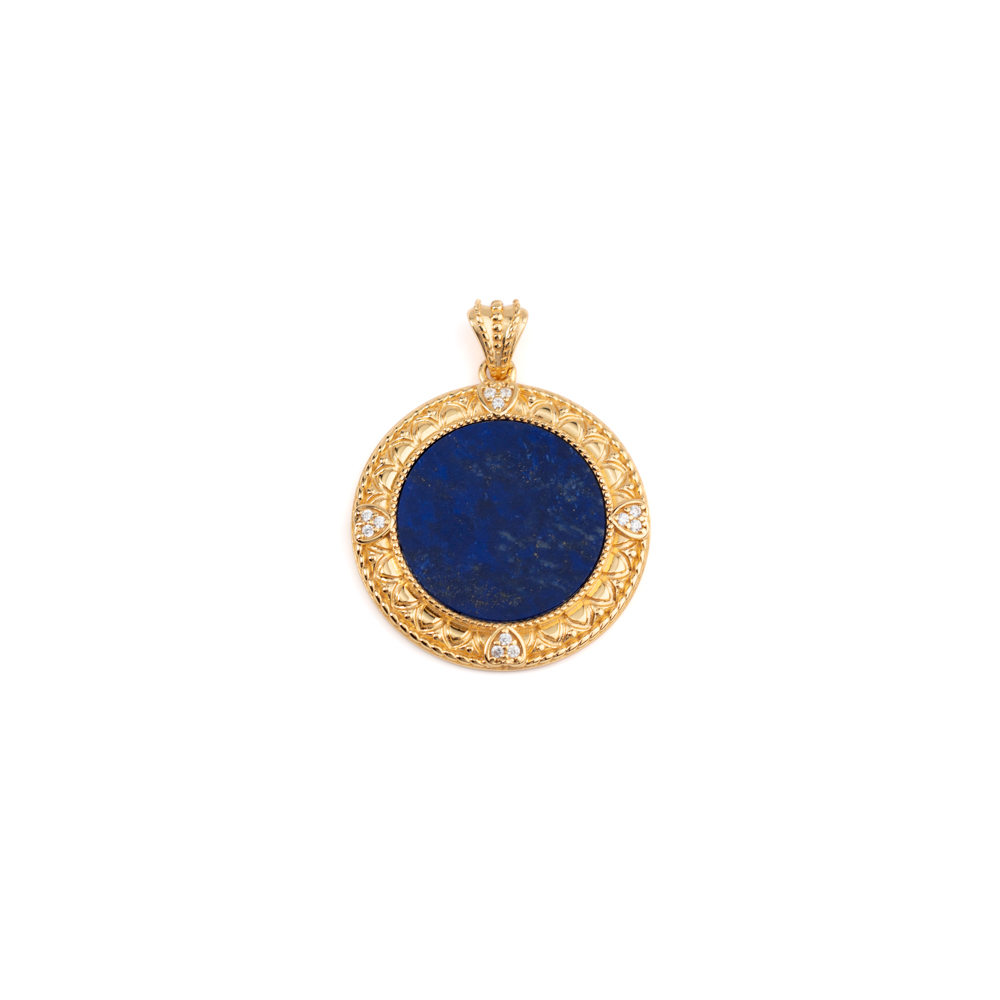 925 Silver Round Lapis Lazuli Pendant with White Zircon