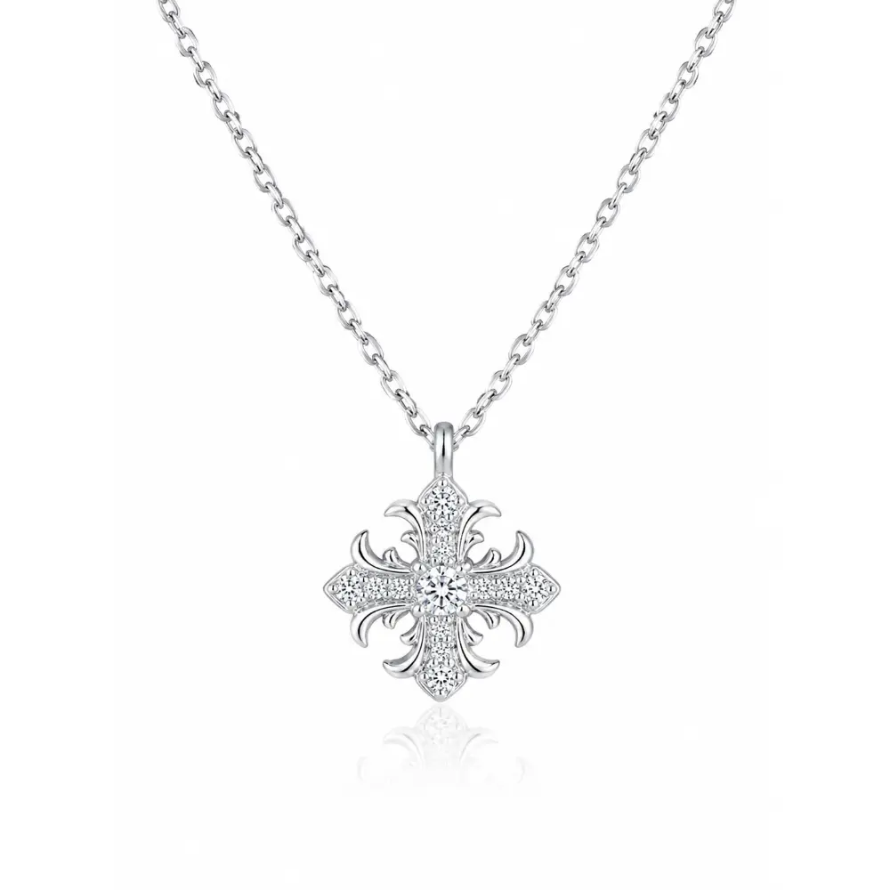 Silver Pendant Necklace with Diamond Pattern
