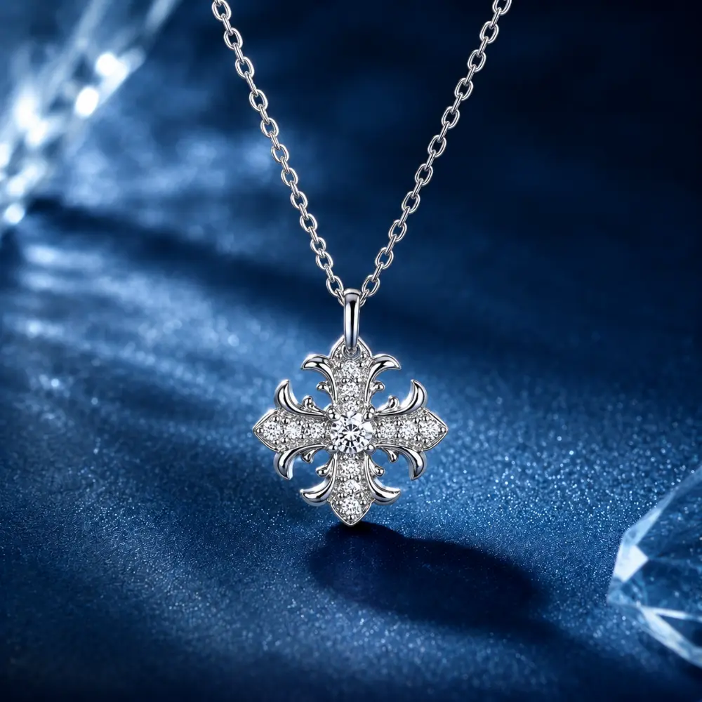Silver Pendant Necklace with Diamond Pattern detail 1