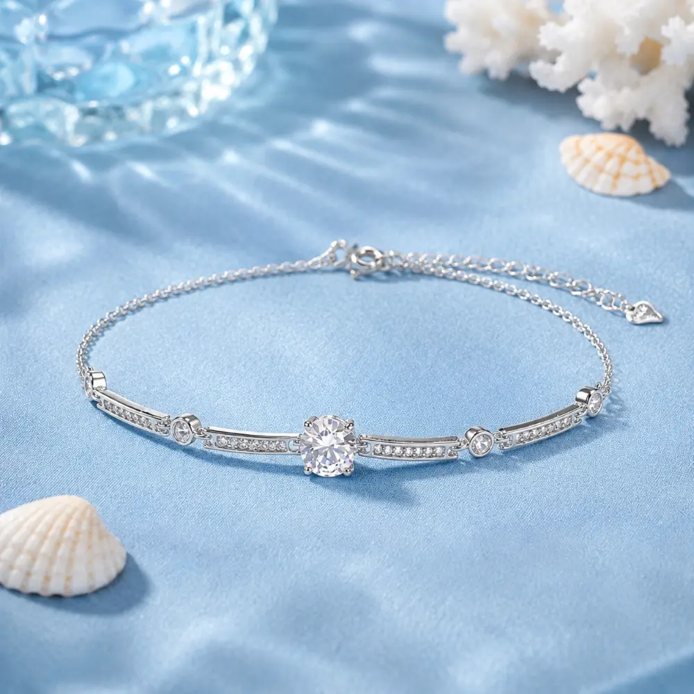 Simple Silver Zircon Fine Chain Bracelet detail 1