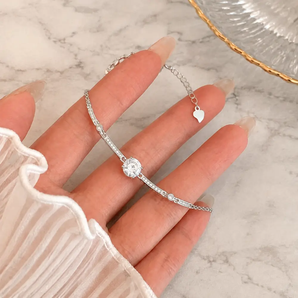 Simple Silver Zircon Fine Chain Bracelet detail 2