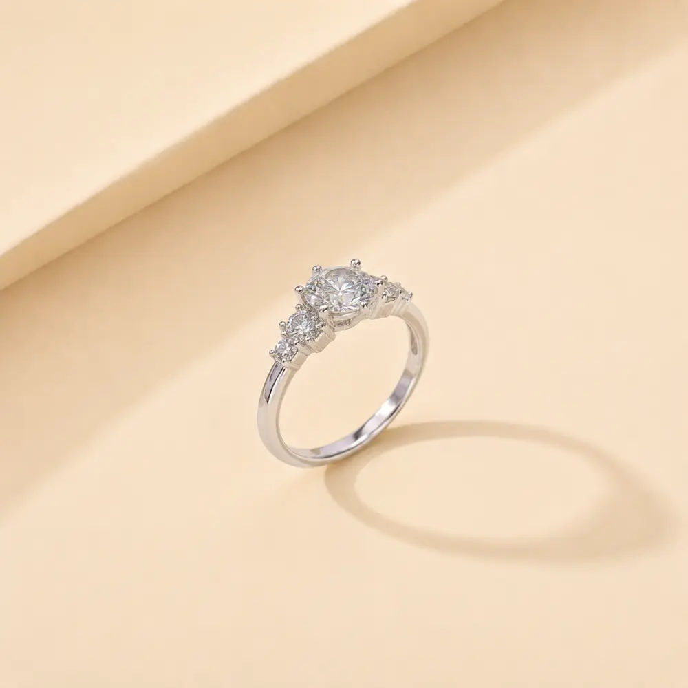 Delicate 1-carat moissanite diamond ring detail 1