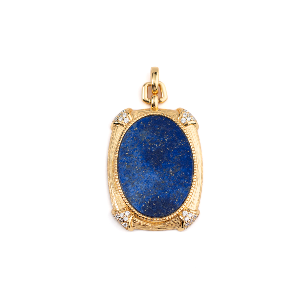 925 Silver Rectangular Textured Lapis Lazuli Pendant with White Zircon