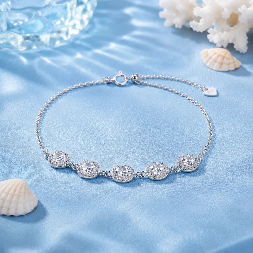 925 Silver Five-Round Diamond Bracelet detail 1