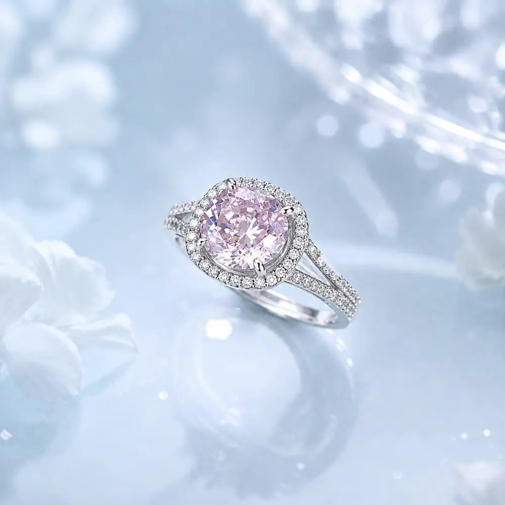 Silver Inlaid Rose Quartz Luxury Cluster Ring detail 1