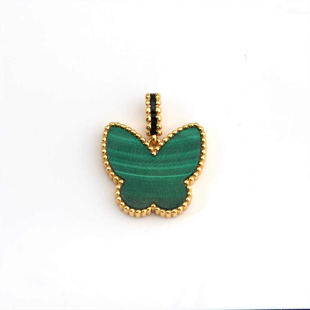 925 Silver Beaded Butterfly Malachite Pendant with Black Enamel