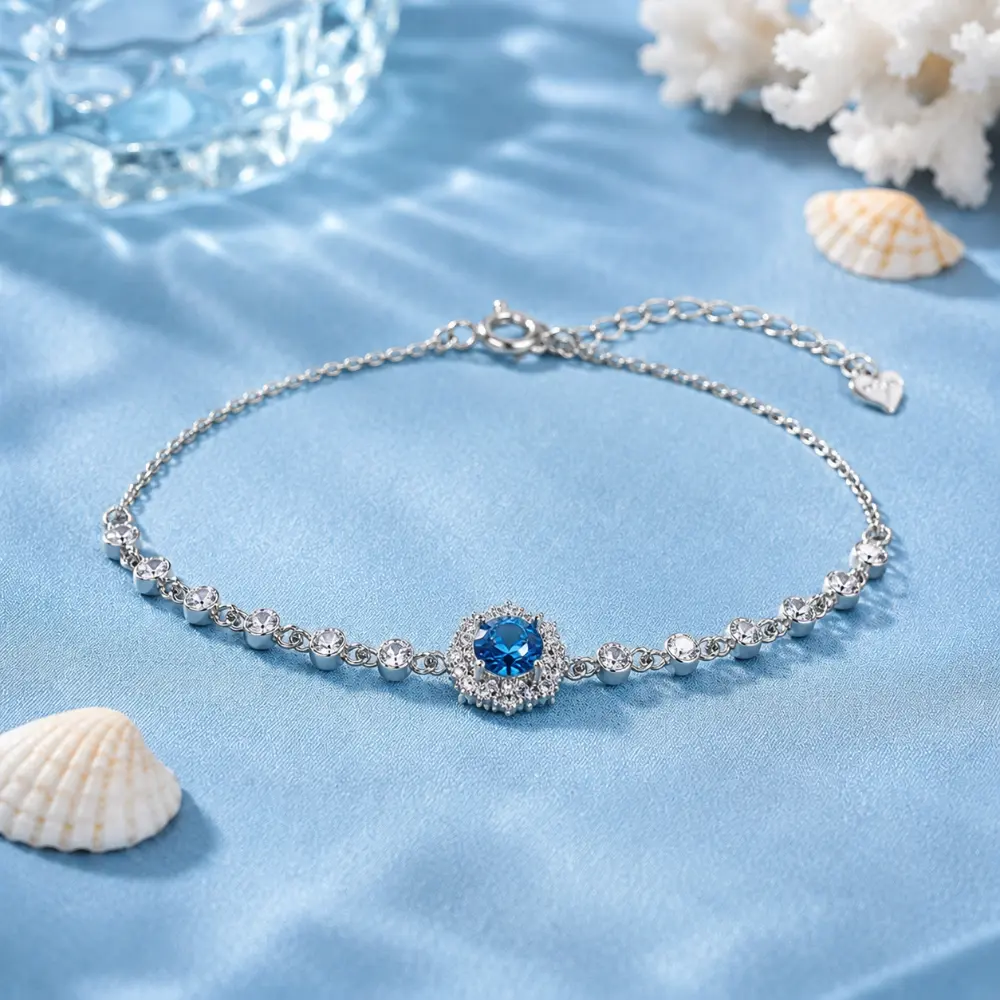 Simple 925 Blue Ice Flower Pavé Diamond Bracelet detail 2