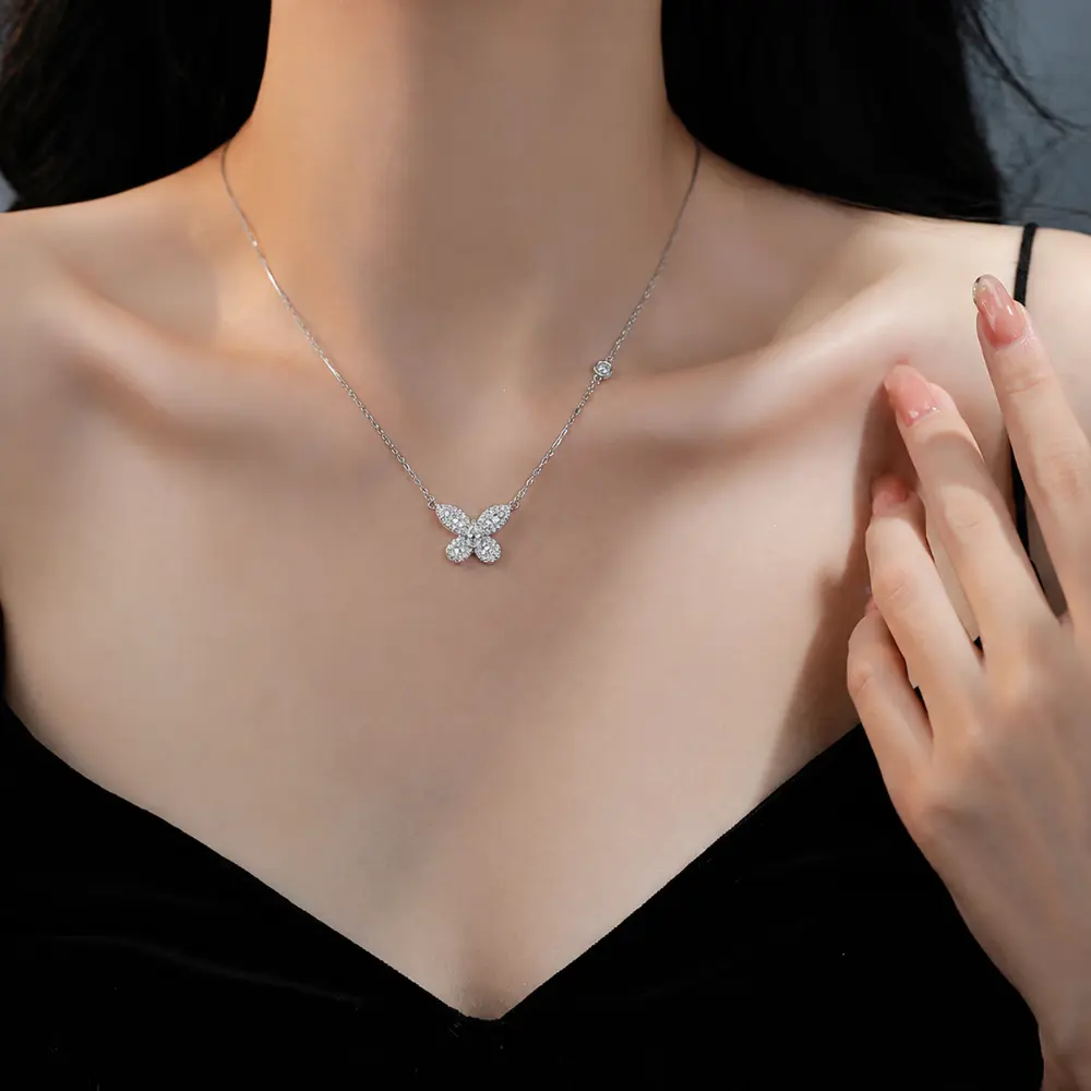 Sterling Silver Butterfly Zircon Necklace detail 1
