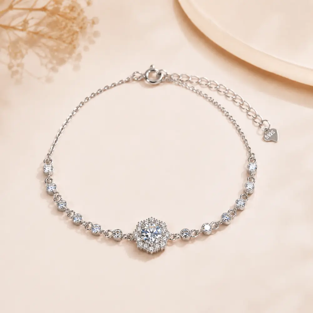 Luxury S925 Silver Flower Shadow Mosaic Bracelet detail 1