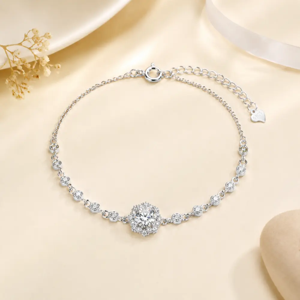 Luxury S925 Silver Flower Shadow Mosaic Bracelet detail 2