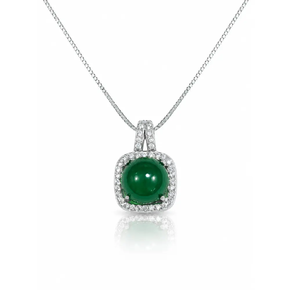 S925 Inlaid Green Chalcedony Square Pendant