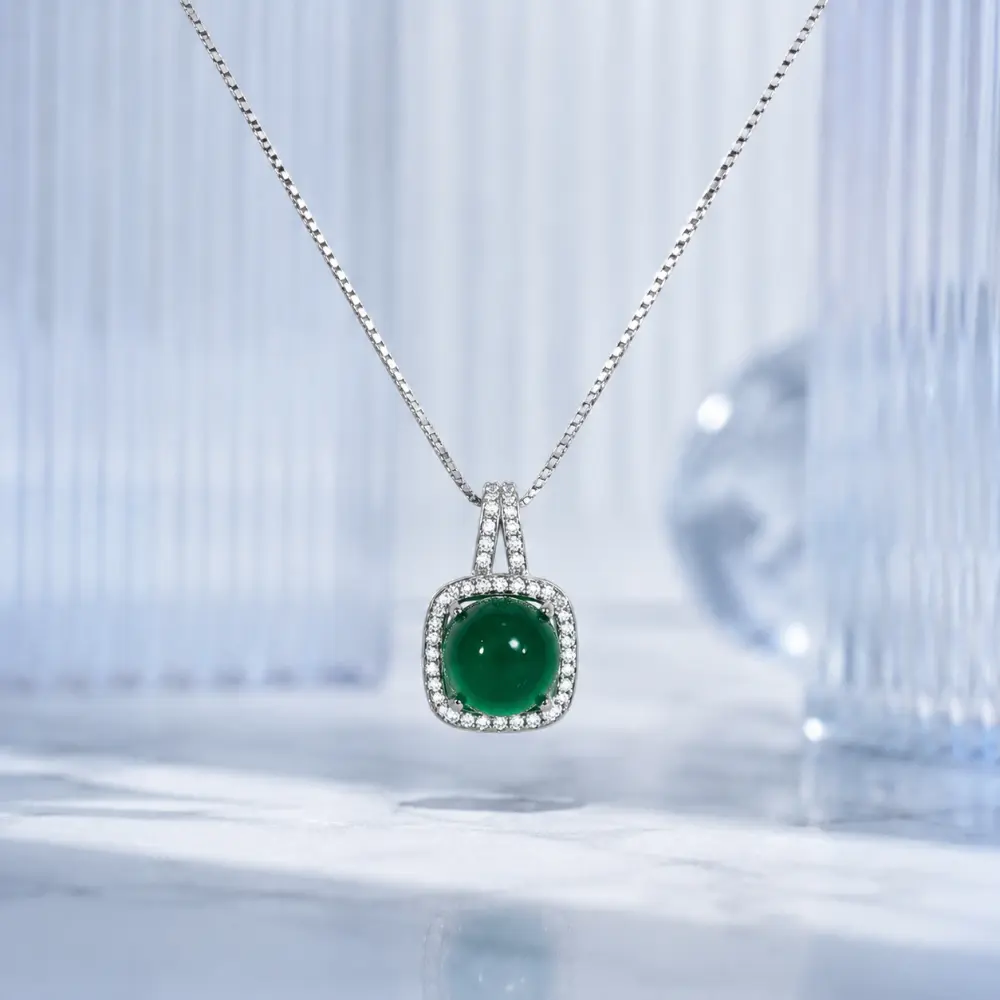 S925 Inlaid Green Chalcedony Square Pendant detail 2