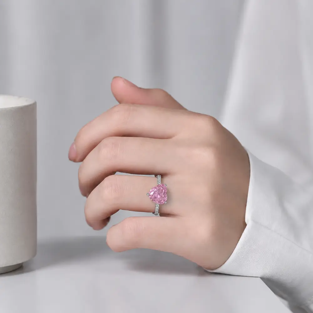 925 Silver Pink Frosted Open Ring detail 2