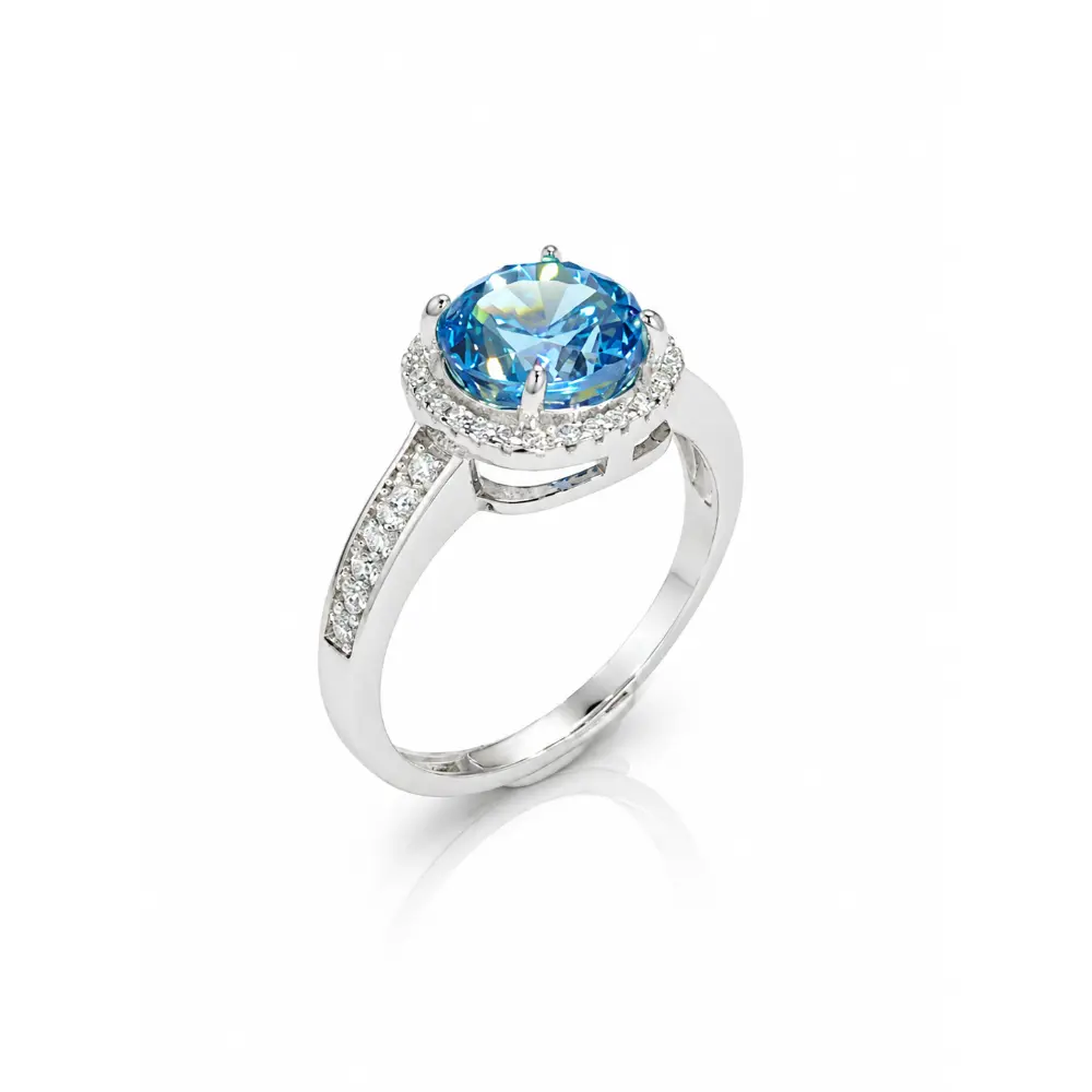 925 Silver Blue Frosted Open Ring
