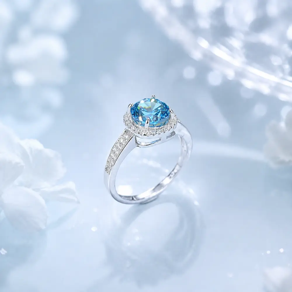 925 Silver Blue Frosted Open Ring detail 1