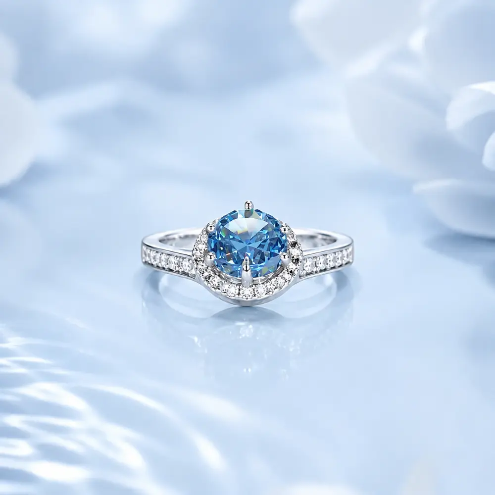 925 Silver Blue Frosted Open Ring detail 2