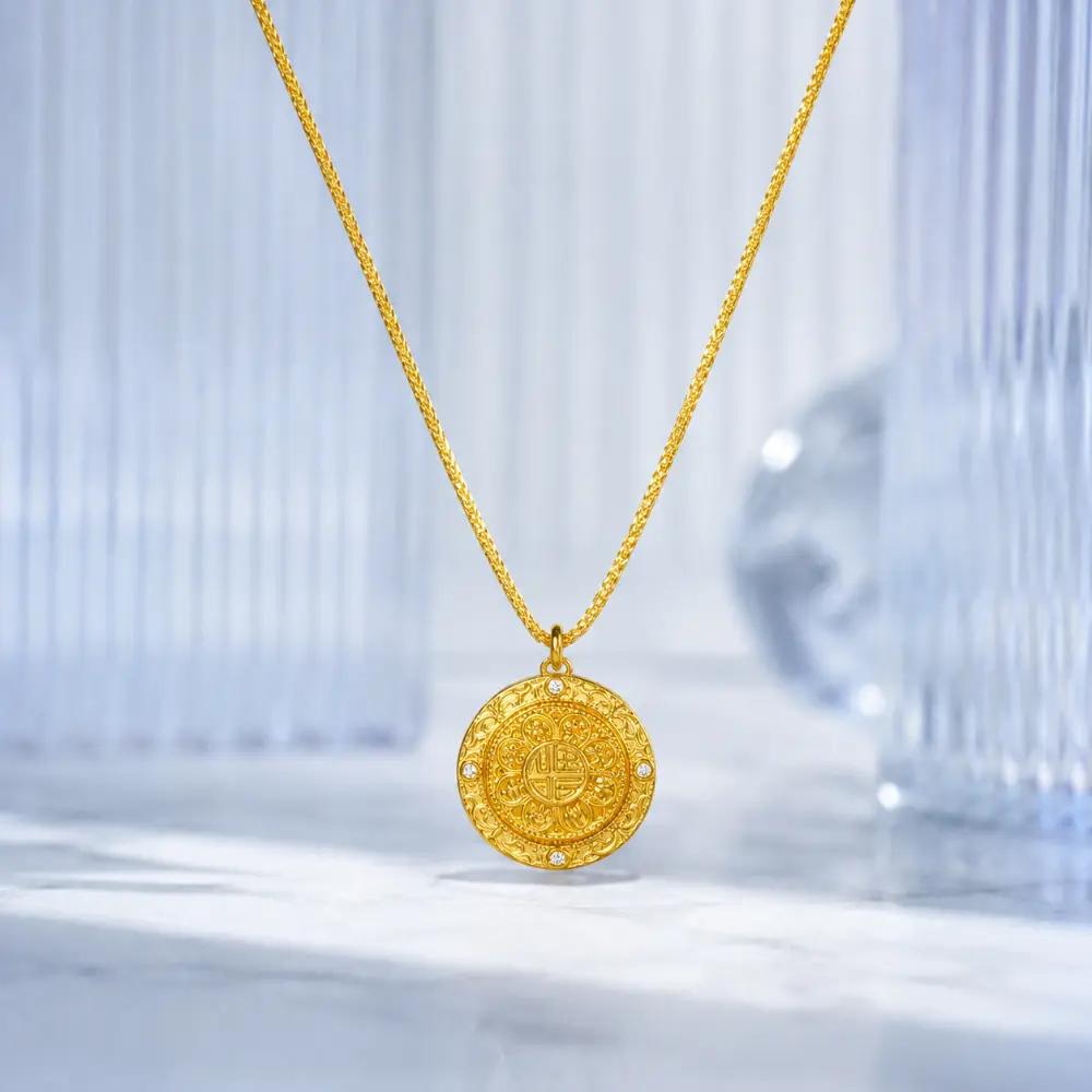 925 Silver Eight-Treasure Compass Round Necklace detail 2