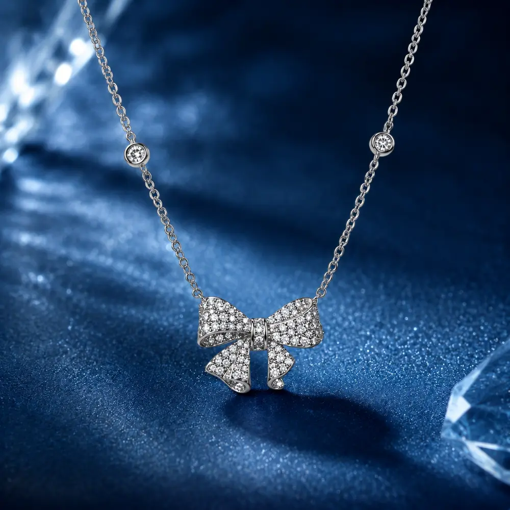 925 Silver Bow Zircon Necklace detail 1