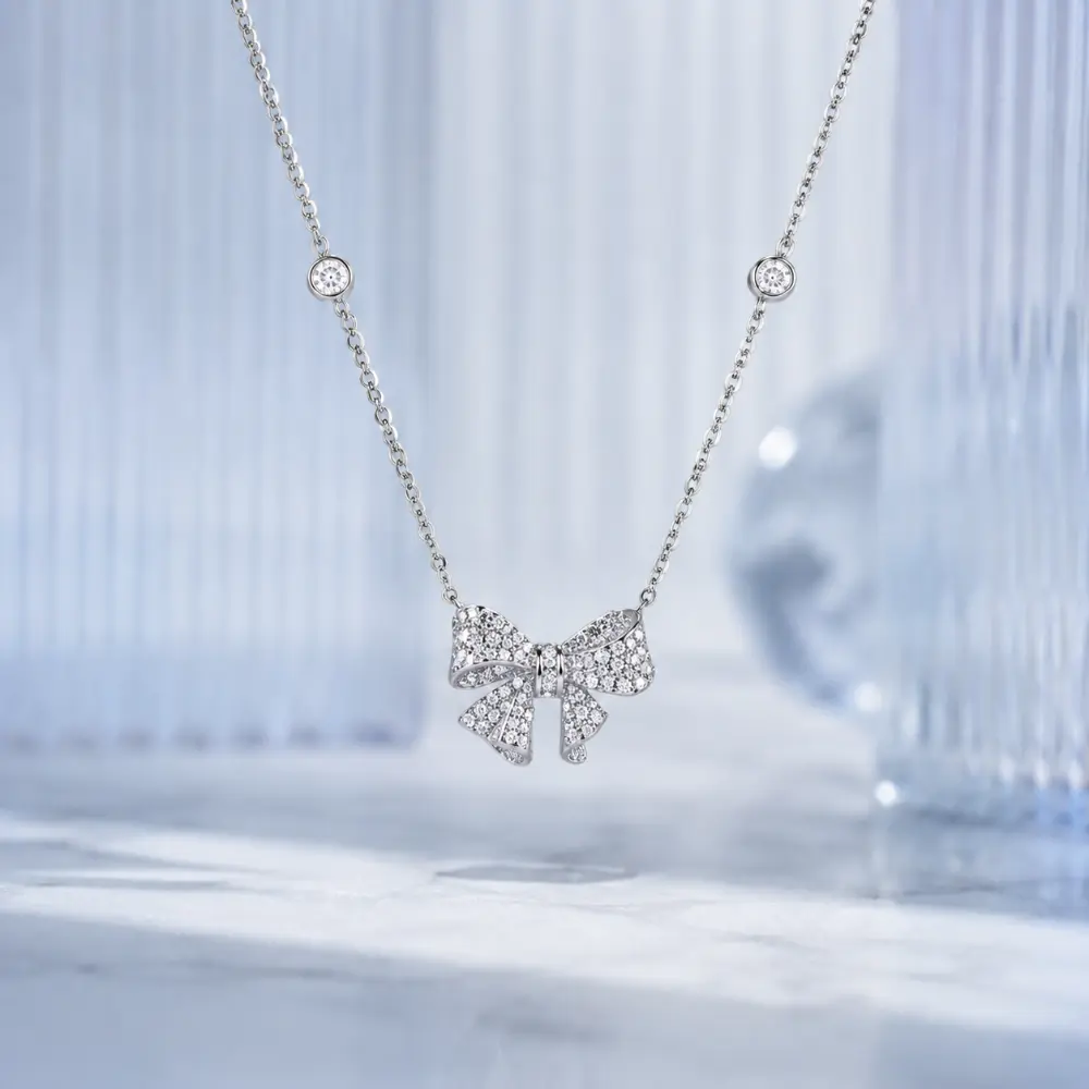 925 Silver Bow Zircon Necklace detail 2