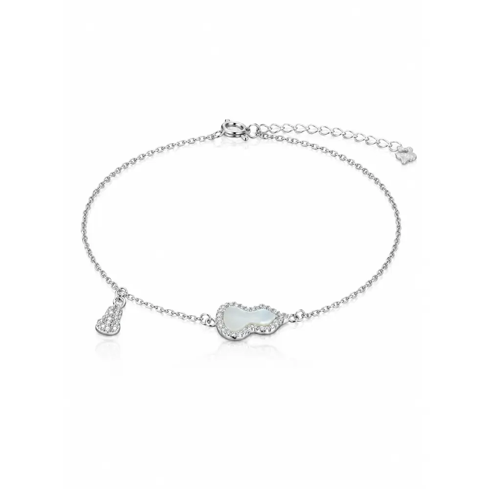 Minimalist 925 Silver Mother-of-Pearl Gourd Diamond Bracelet