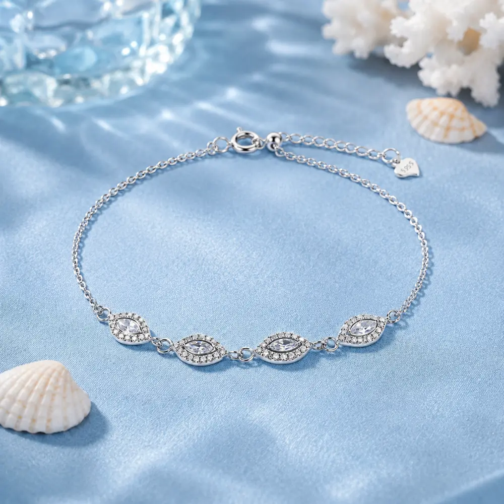 S925 Silver Evil Eye Cubic Zirconia Bracelet detail 1
