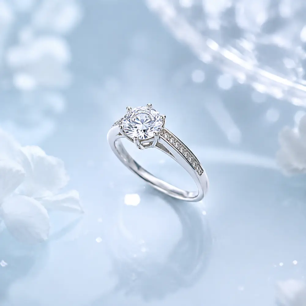 925 Silver Heart-Shaped Claw Moissanite Ring detail 1