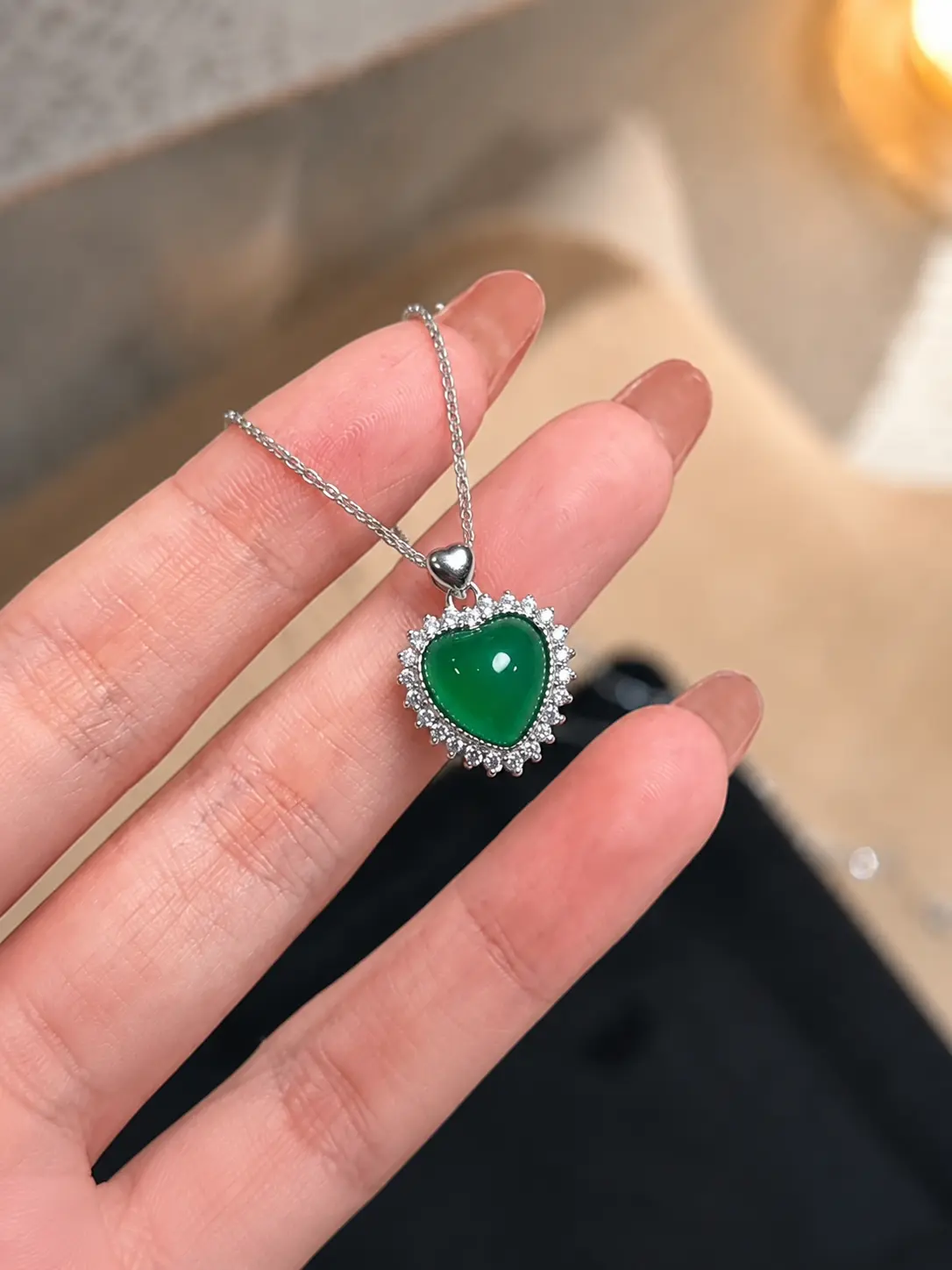 925 Silver Green Heart Zircon Necklace detail 1