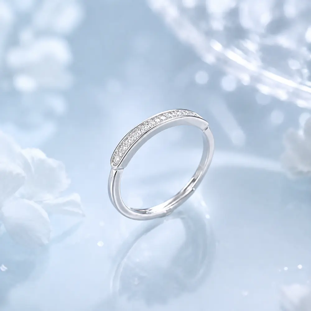 Simple Inlay Diamond Moissanite 925 Silver Ring detail 1
