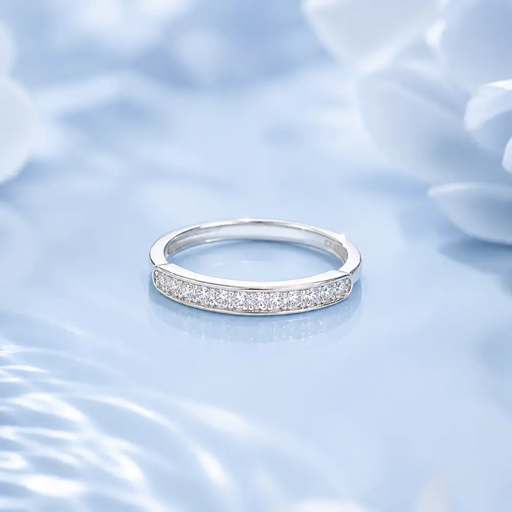 Simple Inlay Diamond Moissanite 925 Silver Ring detail 2