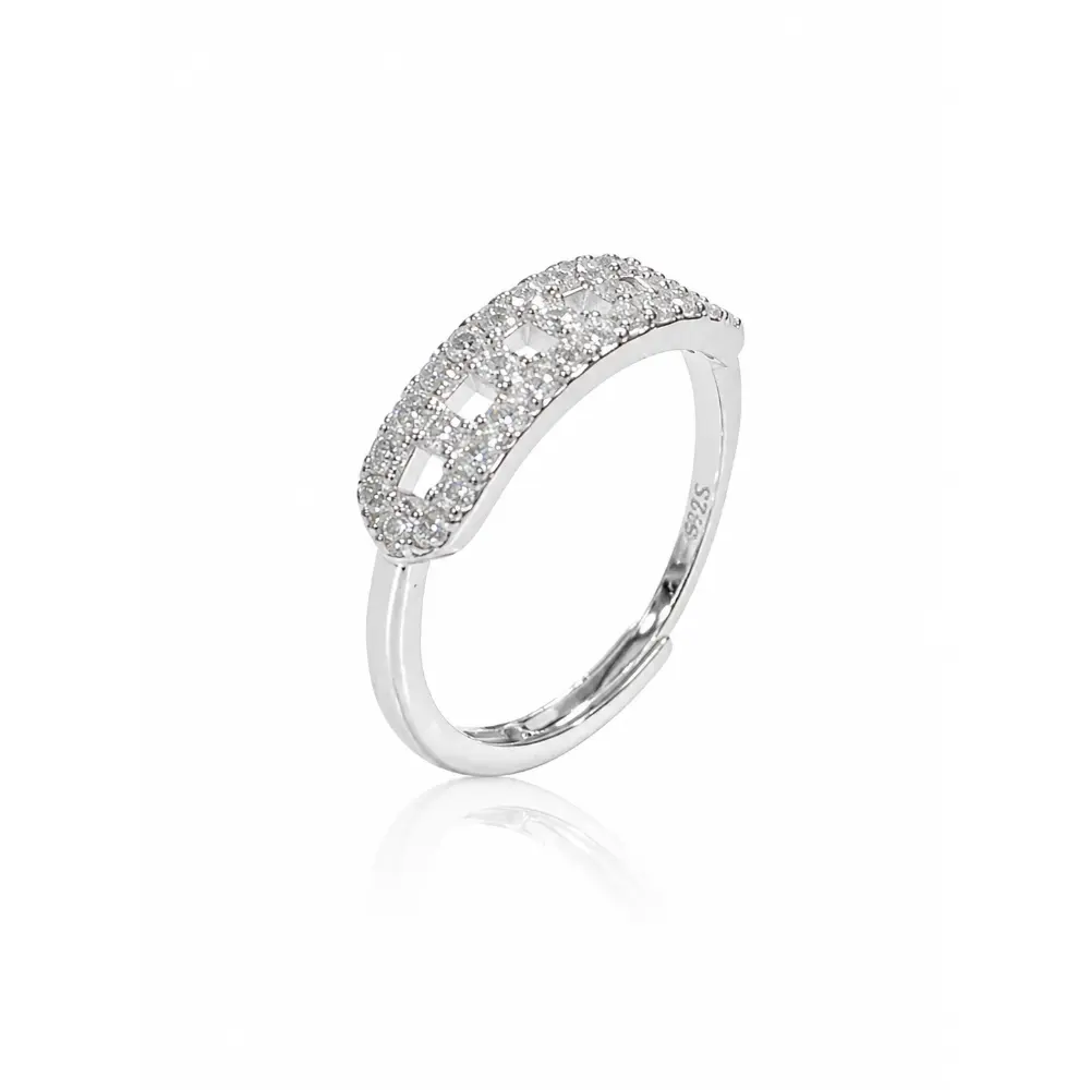 S925 Silver Square Grid Channel-Set Moissanite Ring