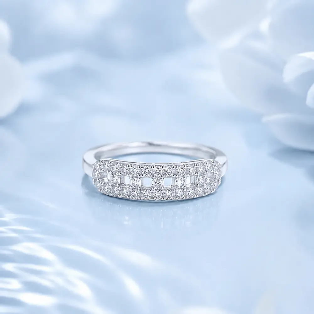 S925 Silver Square Grid Channel-Set Moissanite Ring detail 1