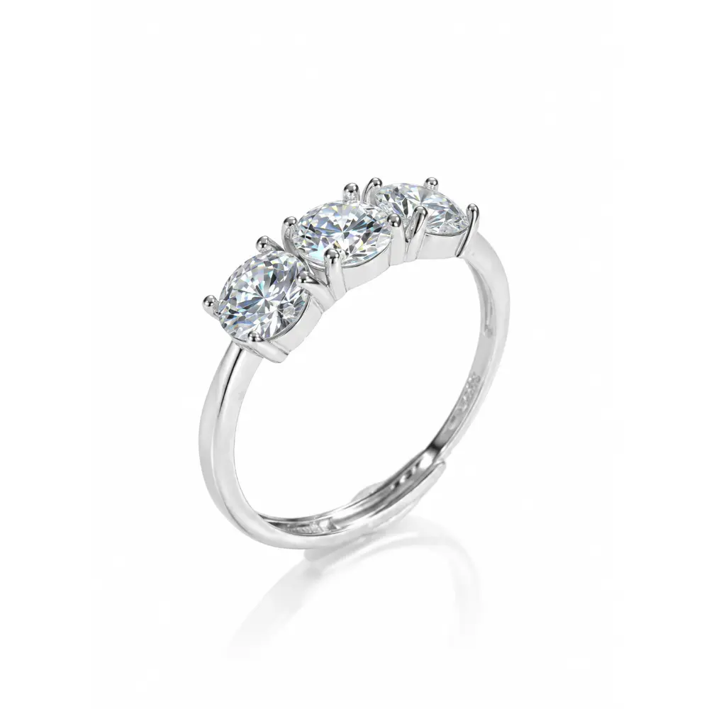 Exquisite Three-Stone Pavé Mosaic Silver Ring