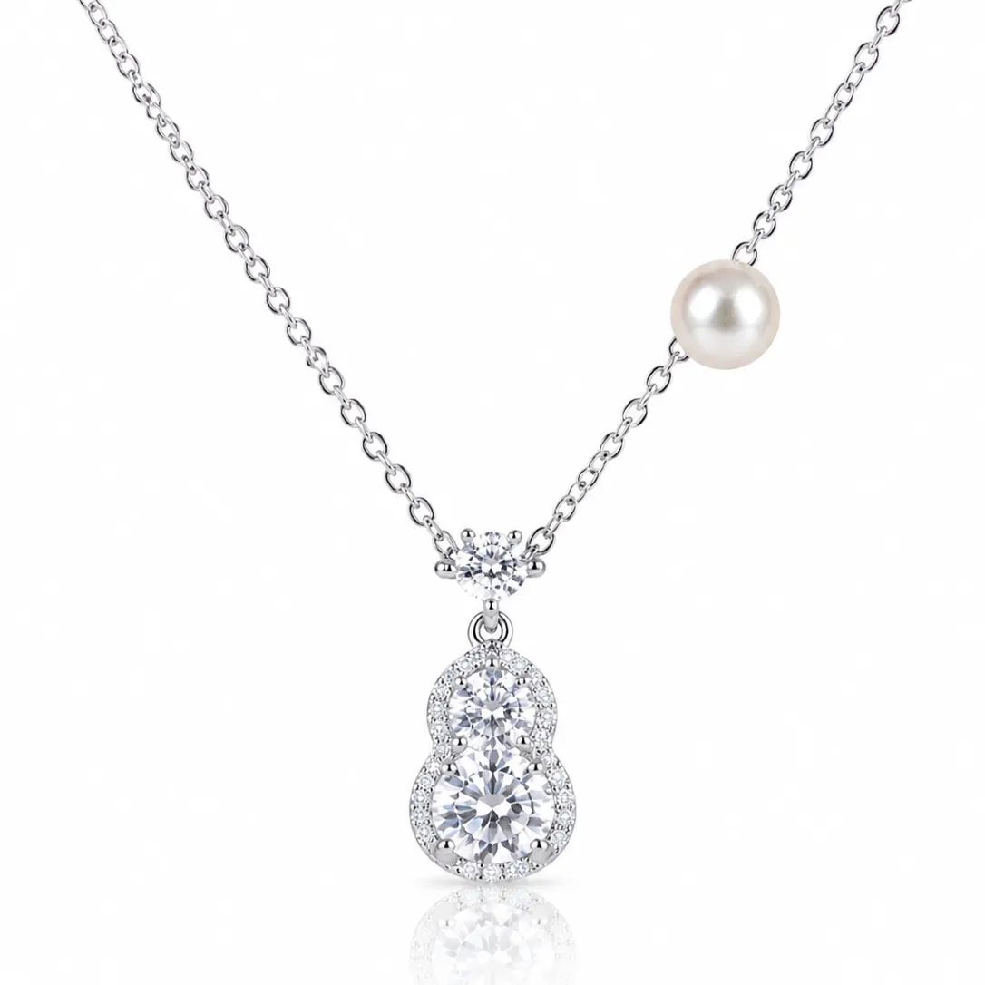 925 Silver Pendant Necklace with Cubic Zirconia and Freshwater Pearls