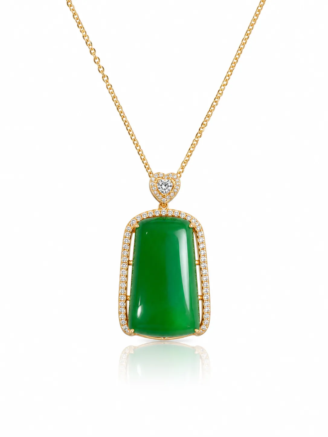 S925 Silver Necklace with Green Chalcedony 'Wu Shi' Pendant and Diamonds